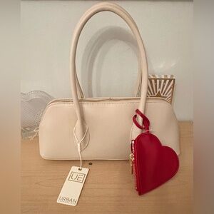 Urban Expressions Oatmilk Double Handle Handbag with Red Heart Zipper Pouch NWT